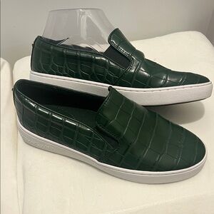 Michael Kors Men's Dark Green Croc-Embossed Slip-Ons